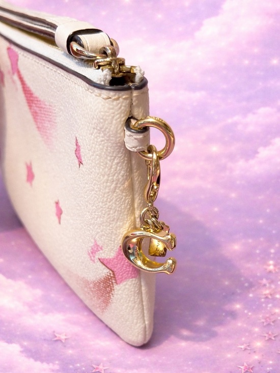 Coach Disco Shooting Star Print Leather Corner Zip Wristlet W/ Coach Charm EUC - Picture 3 of 6